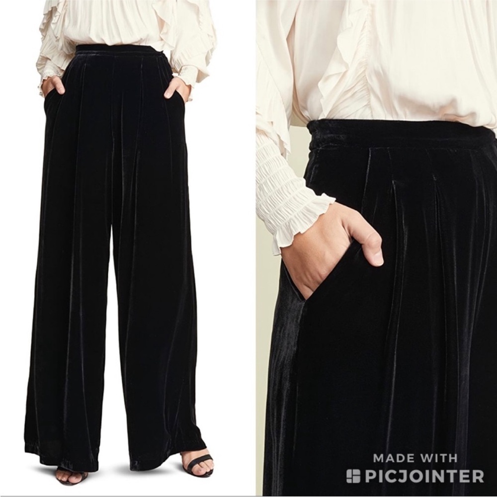 Ulla Johnson Rhett Wide Leg‎ Velvet Trouser Noir Black Size 4 Pleated Pants Work - Picture 10 of 11